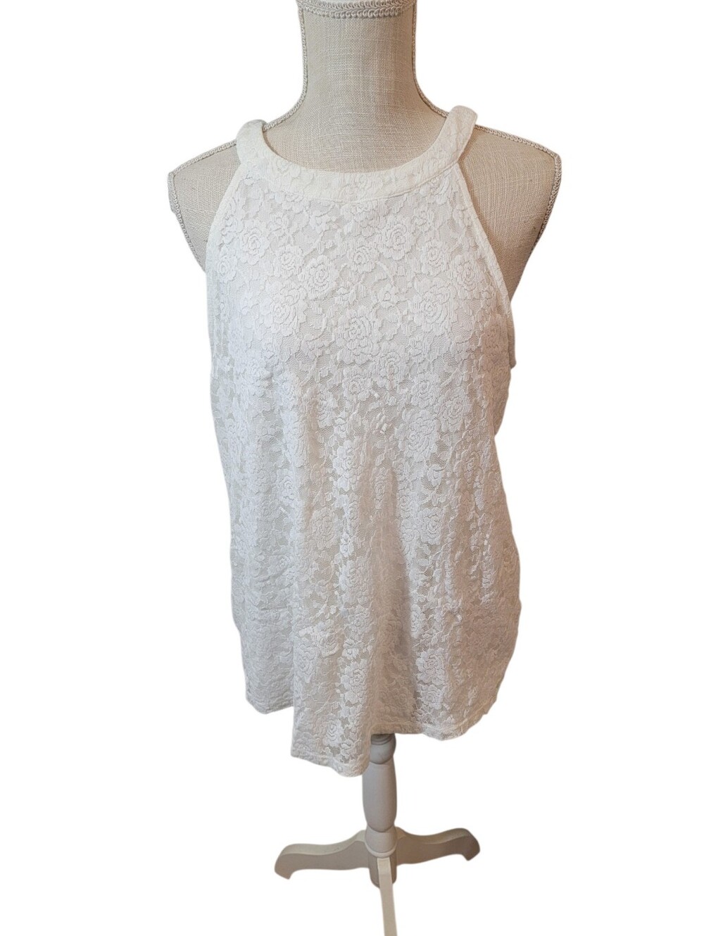 Torrid White Lace Goddess High Neck Tank Top Size 00/10 - Picture 3 of 6